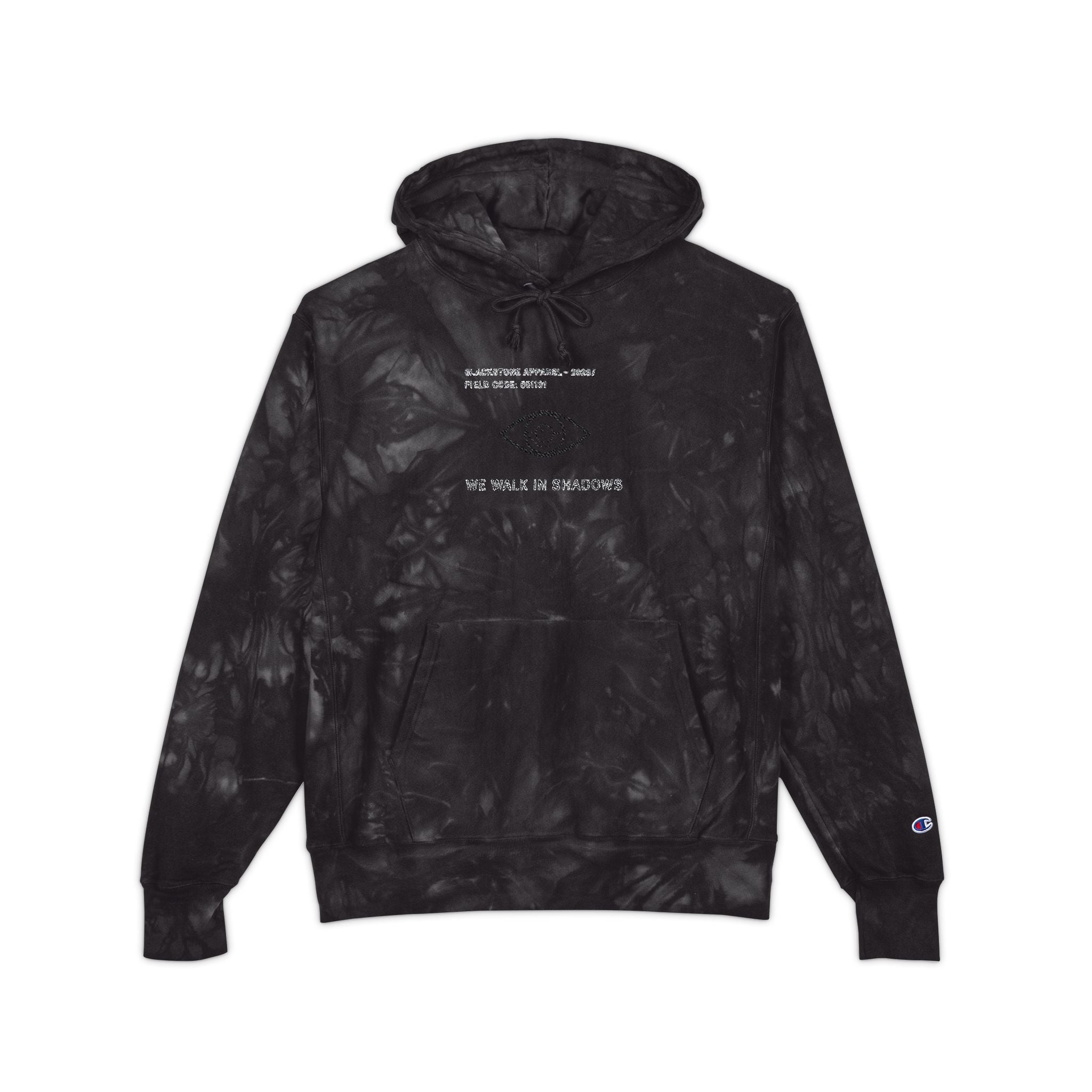 Blackstone x Champion - Tie-Dye Hoodie 'We Walk in Shadows' Embroidered Sweatshirt