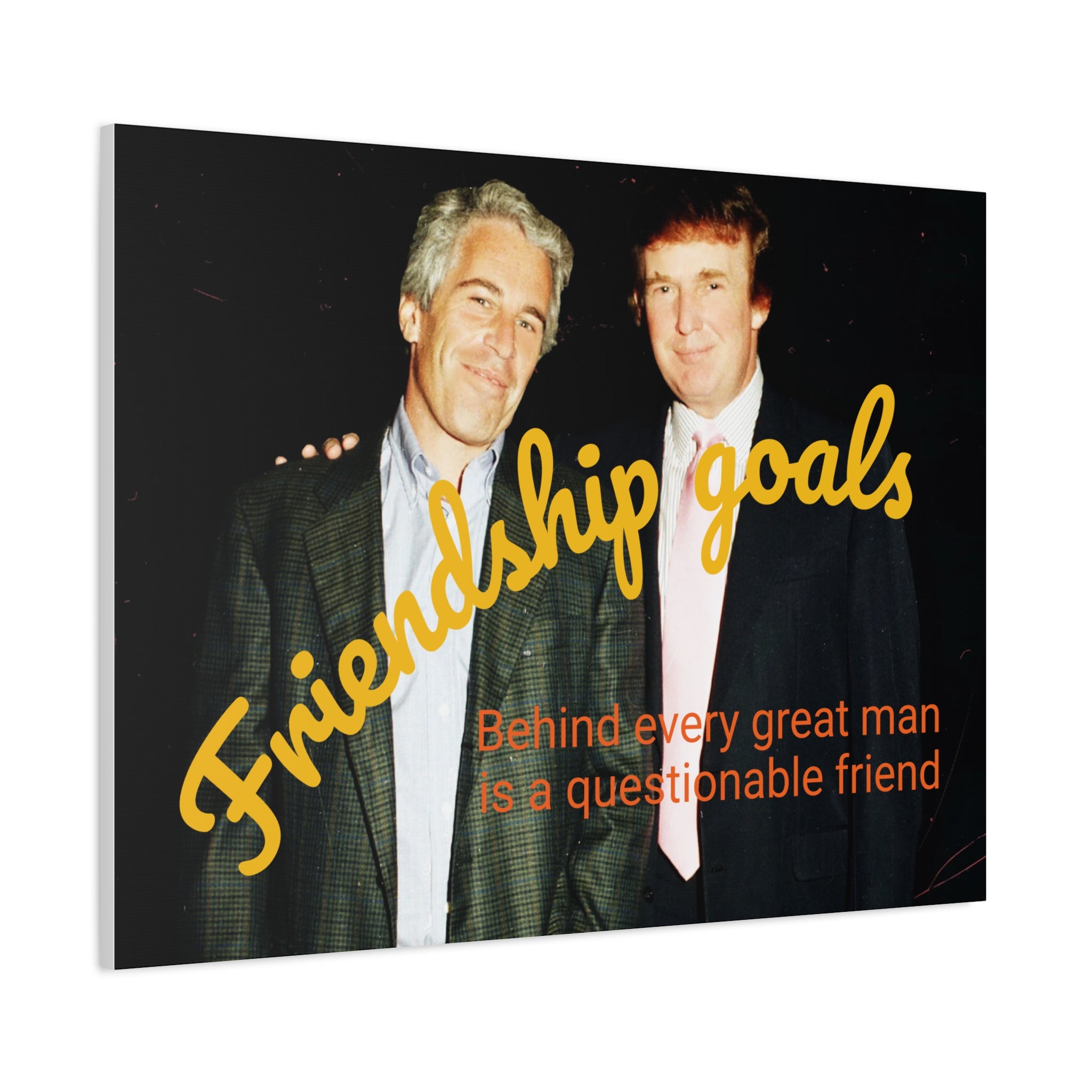 Trump and Epstein, Canvas Wall Art Poster, Matte Stretched 1 25" Print, Novelty Decor, Political Gift, Celebrity Art, Satire Artwork