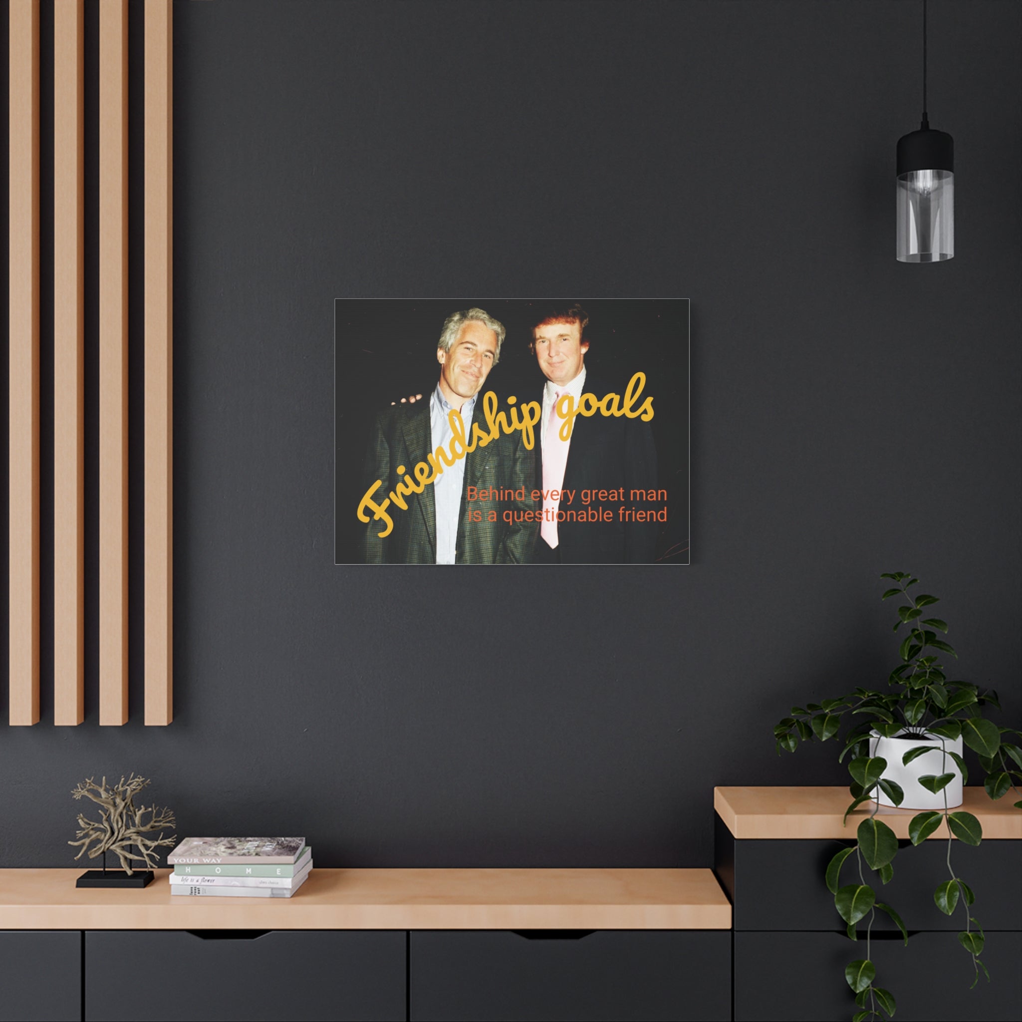 Trump and Epstein, Canvas Wall Art Poster, Matte Stretched 1 25" Print, Novelty Decor, Political Gift, Celebrity Art, Satire Artwork