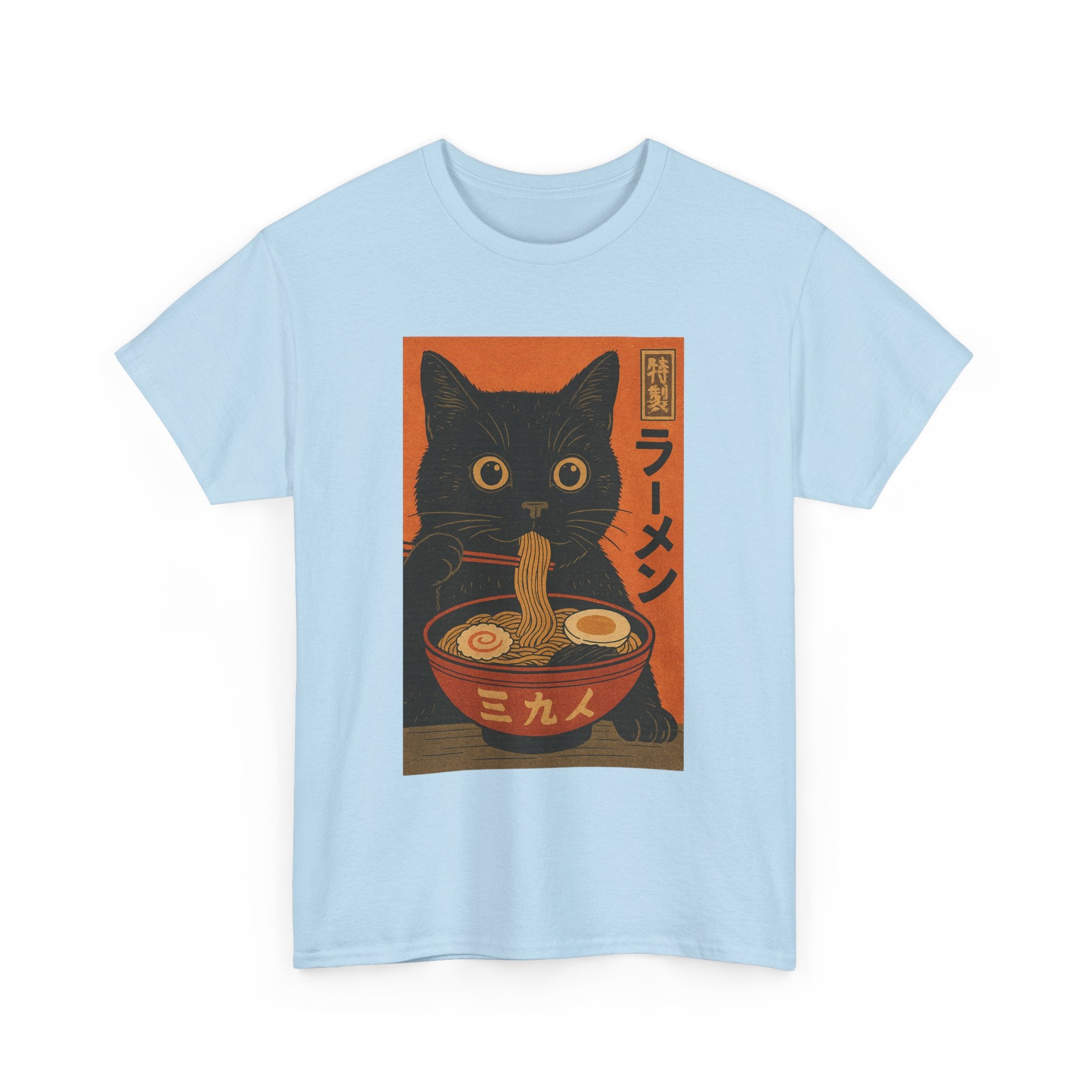 Japanese Cat Ramen Tee, Funny Cat Shirt, Unisex Heavy Cotton Tee, Cute Gift for Cat Lovers, Ramen Lover Apparel, Quirky T-Shirt