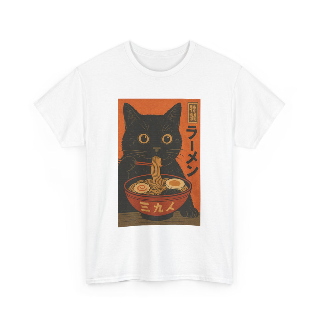 Japanese Cat Ramen Tee, Funny Cat Shirt, Unisex Heavy Cotton Tee, Cute Gift for Cat Lovers, Ramen Lover Apparel, Quirky T-Shirt