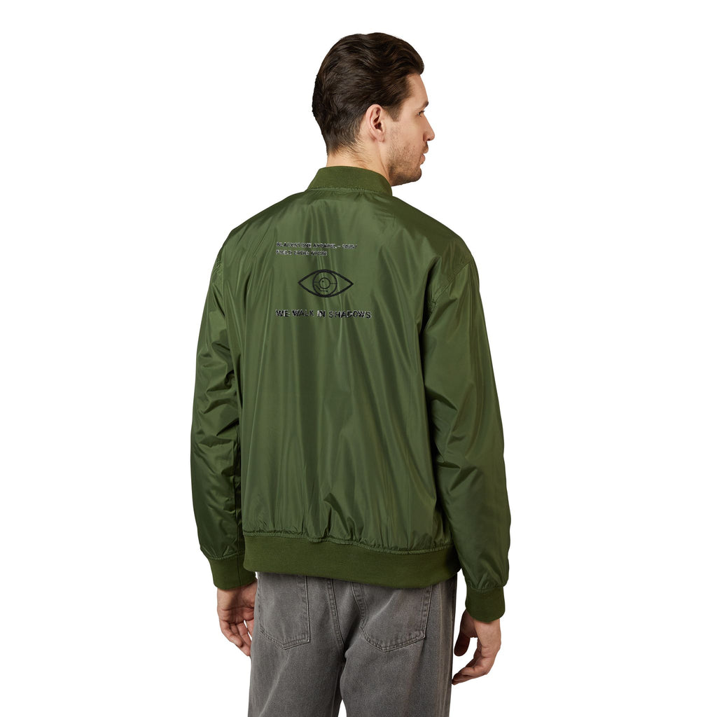 Eco-Friendly Bomber Jacket, Sustainable Embroidered Coat, Upcycled Outerwear, Recycled Fashion Statement, Earth-Friendly Patched Jacket