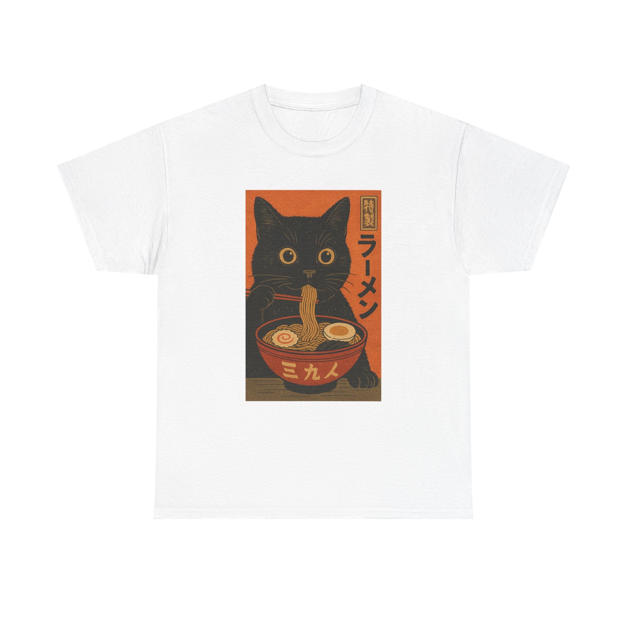 Japanese Cat Ramen Tee, Funny Cat Shirt, Unisex Heavy Cotton Tee, Cute Gift for Cat Lovers, Ramen Lover Apparel, Quirky T-Shirt