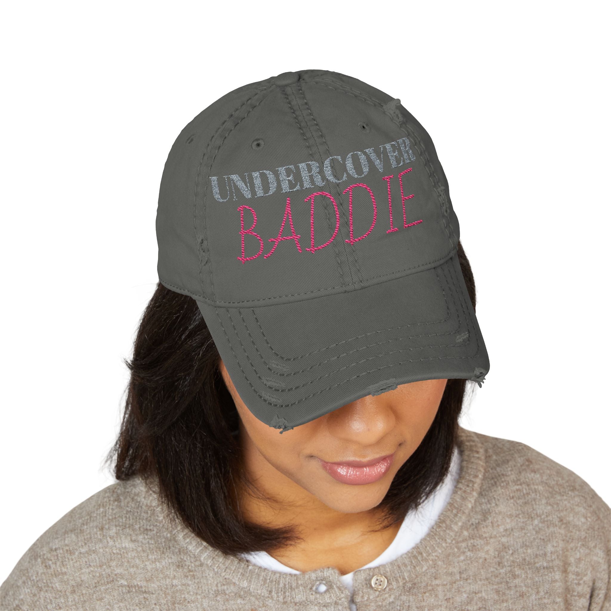 Distressed Dad Hat with 'Undercover Baddie' Embroidery