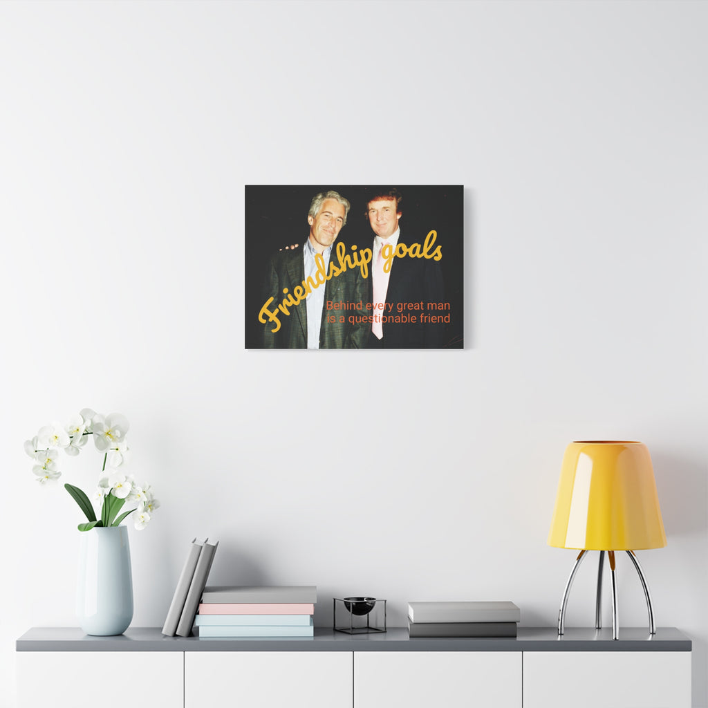 Trump and Epstein, Canvas Wall Art Poster, Matte Stretched 1 25" Print, Novelty Decor, Political Gift, Celebrity Art, Satire Artwork