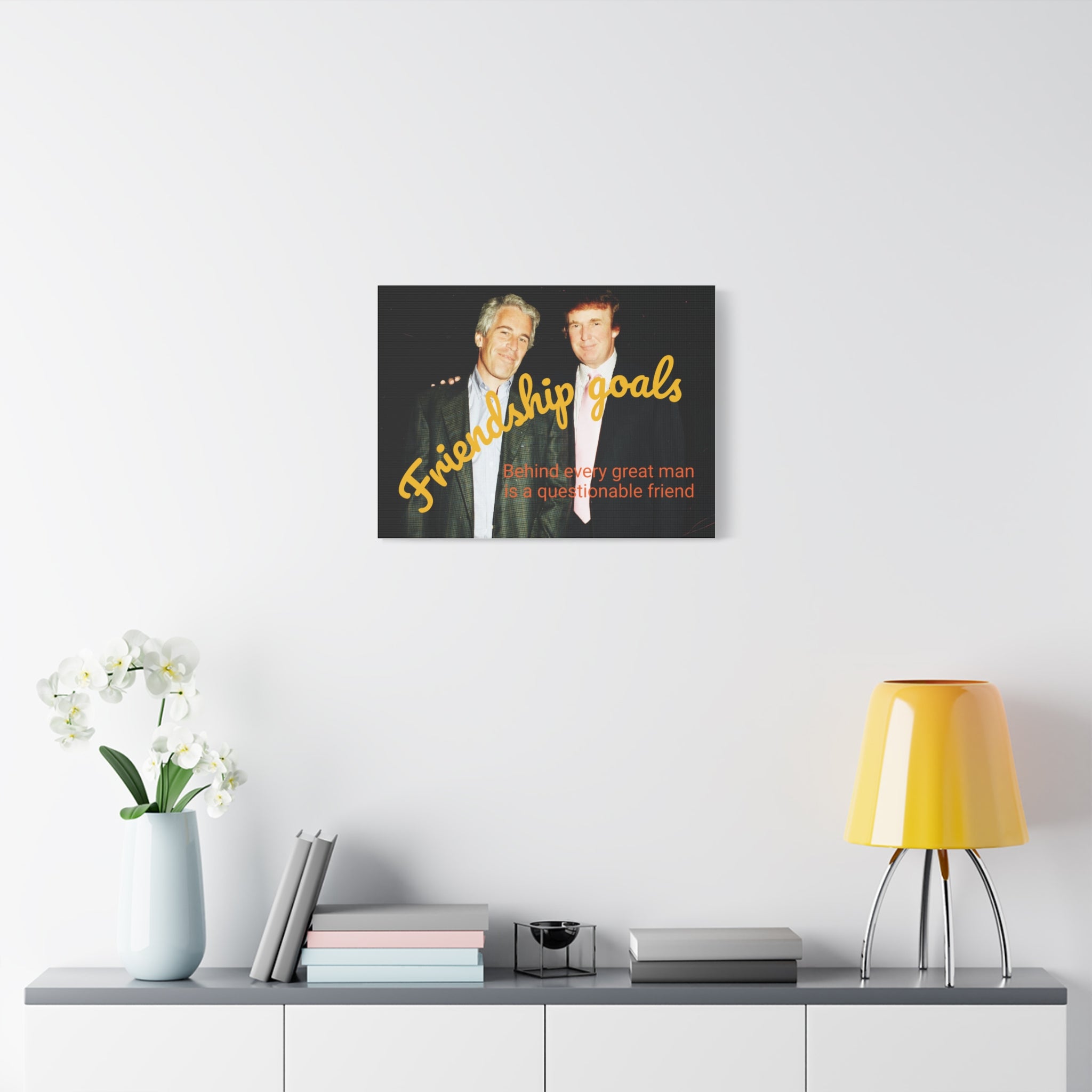 Trump and Epstein, Canvas Wall Art Poster, Matte Stretched 1 25" Print, Novelty Decor, Political Gift, Celebrity Art, Satire Artwork