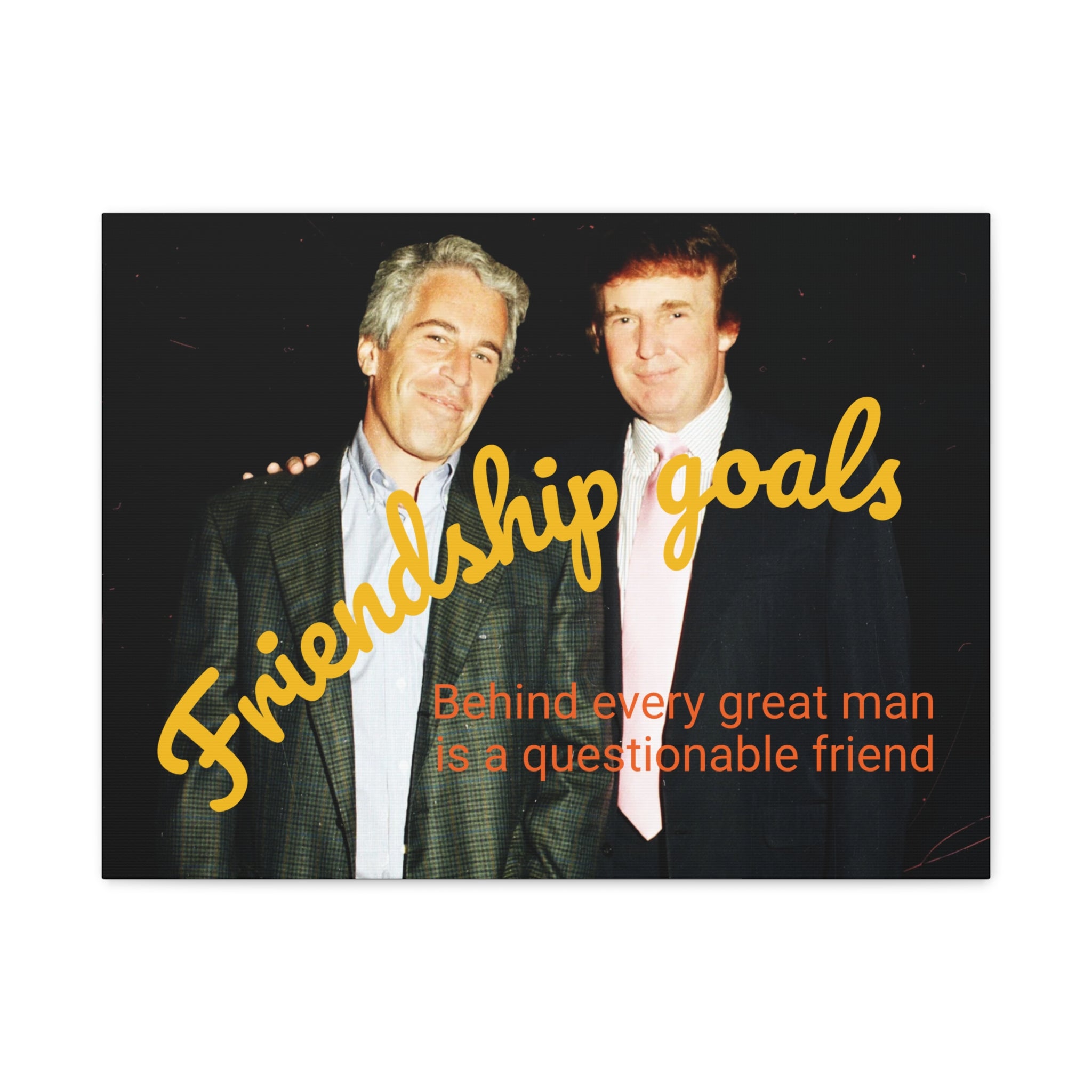 Trump and Epstein, Canvas Wall Art Poster, Matte Stretched 1 25" Print, Novelty Decor, Political Gift, Celebrity Art, Satire Artwork