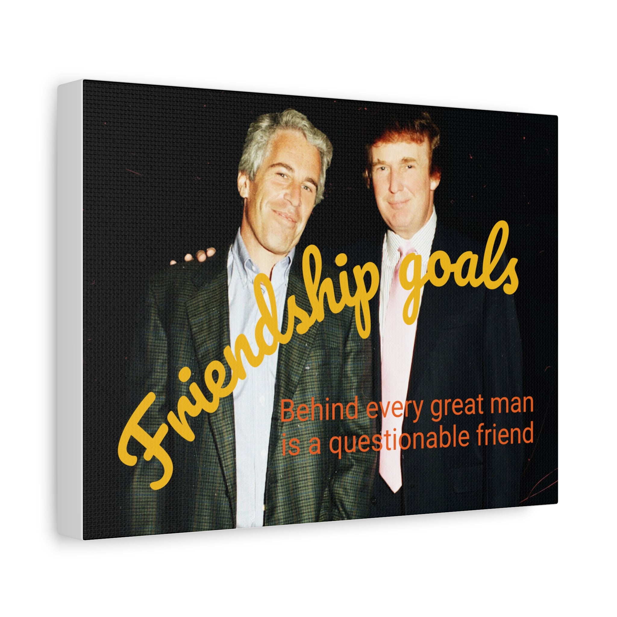 Trump and Epstein, Canvas Wall Art Poster, Matte Stretched 1 25" Print, Novelty Decor, Political Gift, Celebrity Art, Satire Artwork