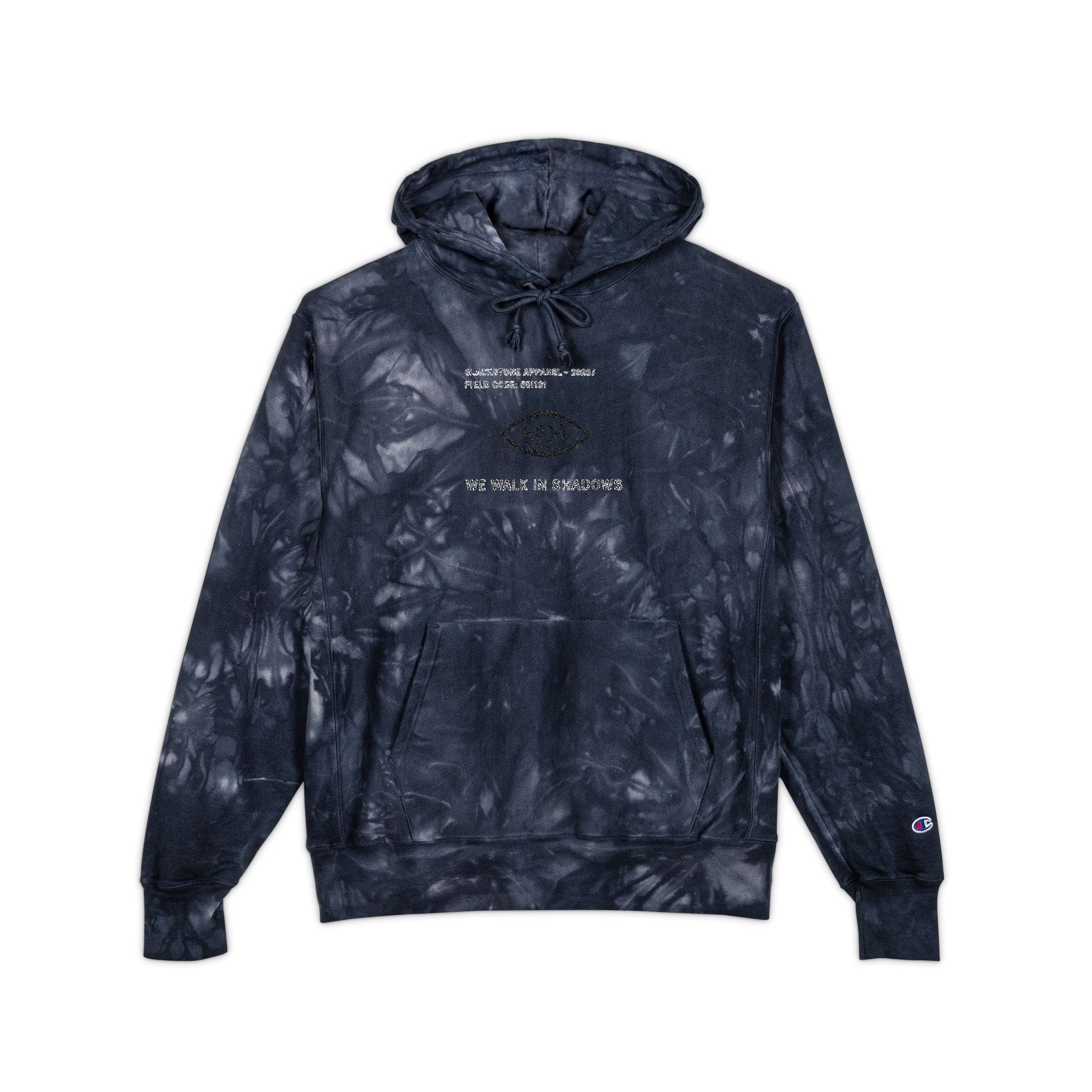 Blackstone x Champion - Tie-Dye Hoodie 'We Walk in Shadows' Embroidered Sweatshirt