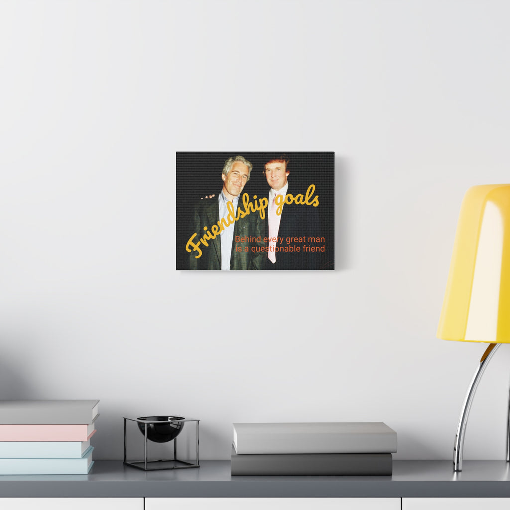 Trump and Epstein, Canvas Wall Art Poster, Matte Stretched 1 25" Print, Novelty Decor, Political Gift, Celebrity Art, Satire Artwork