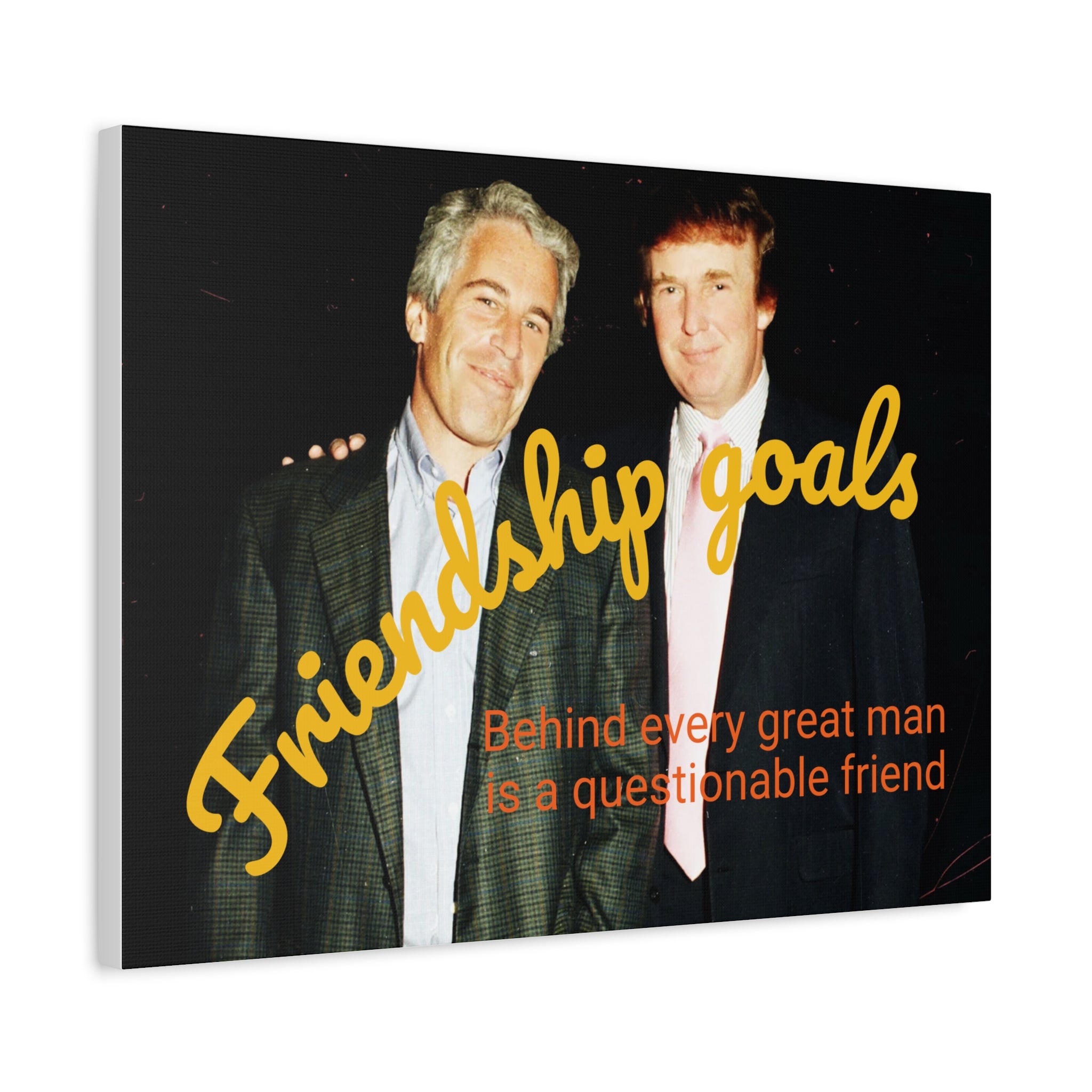 Trump and Epstein, Canvas Wall Art Poster, Matte Stretched 1 25" Print, Novelty Decor, Political Gift, Celebrity Art, Satire Artwork