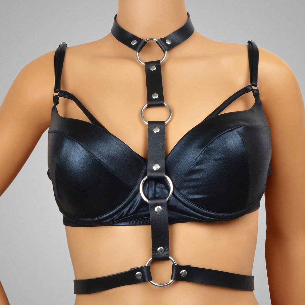 Black Leather Body Harness - Adjustable Punk Waist Chain for Rave & Nightclub | Body Jewelry-0