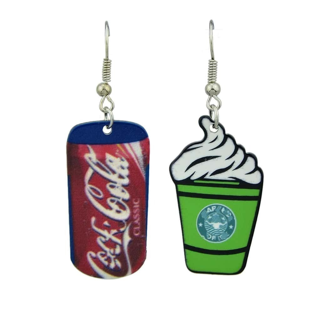 Asymmetric Multi-colored Acrylic Drinks Coffee Dangle Party Statement Earrings-0