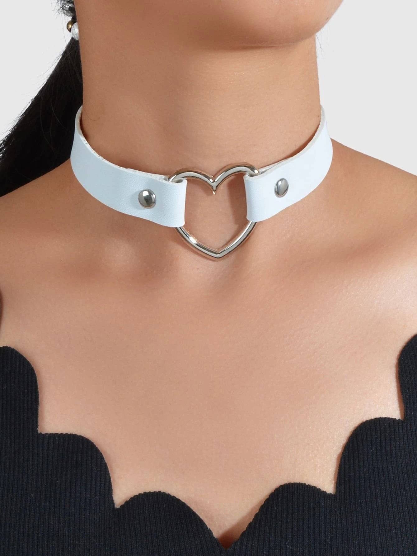 Gothic Heart Choker Necklace - Adjustable Rhinestone Punk Jewelry for Women | Black Leather Alternative Fashion Accessory-3