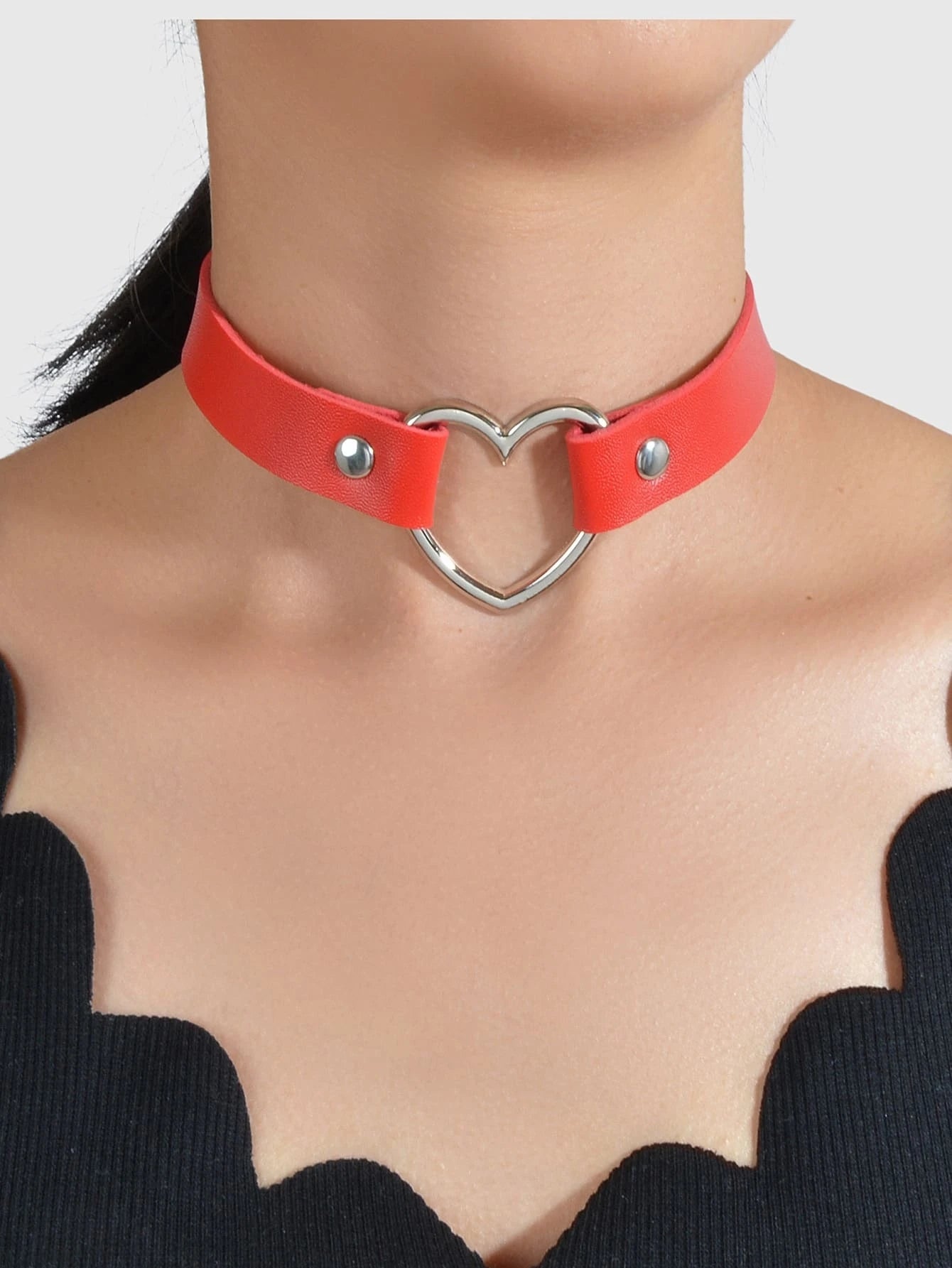 Gothic Heart Choker Necklace - Adjustable Rhinestone Punk Jewelry for Women | Black Leather Alternative Fashion Accessory-8