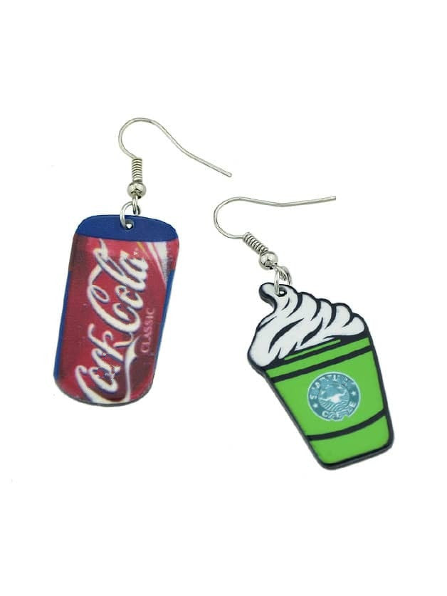 Asymmetric Multi-colored Acrylic Drinks Coffee Dangle Party Statement Earrings-1