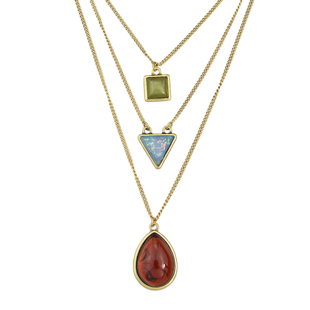 Bohemian Gold Chain Necklace Set - 3pc Resin Charm Collection | Triangle & Water Drop Pendants-1
