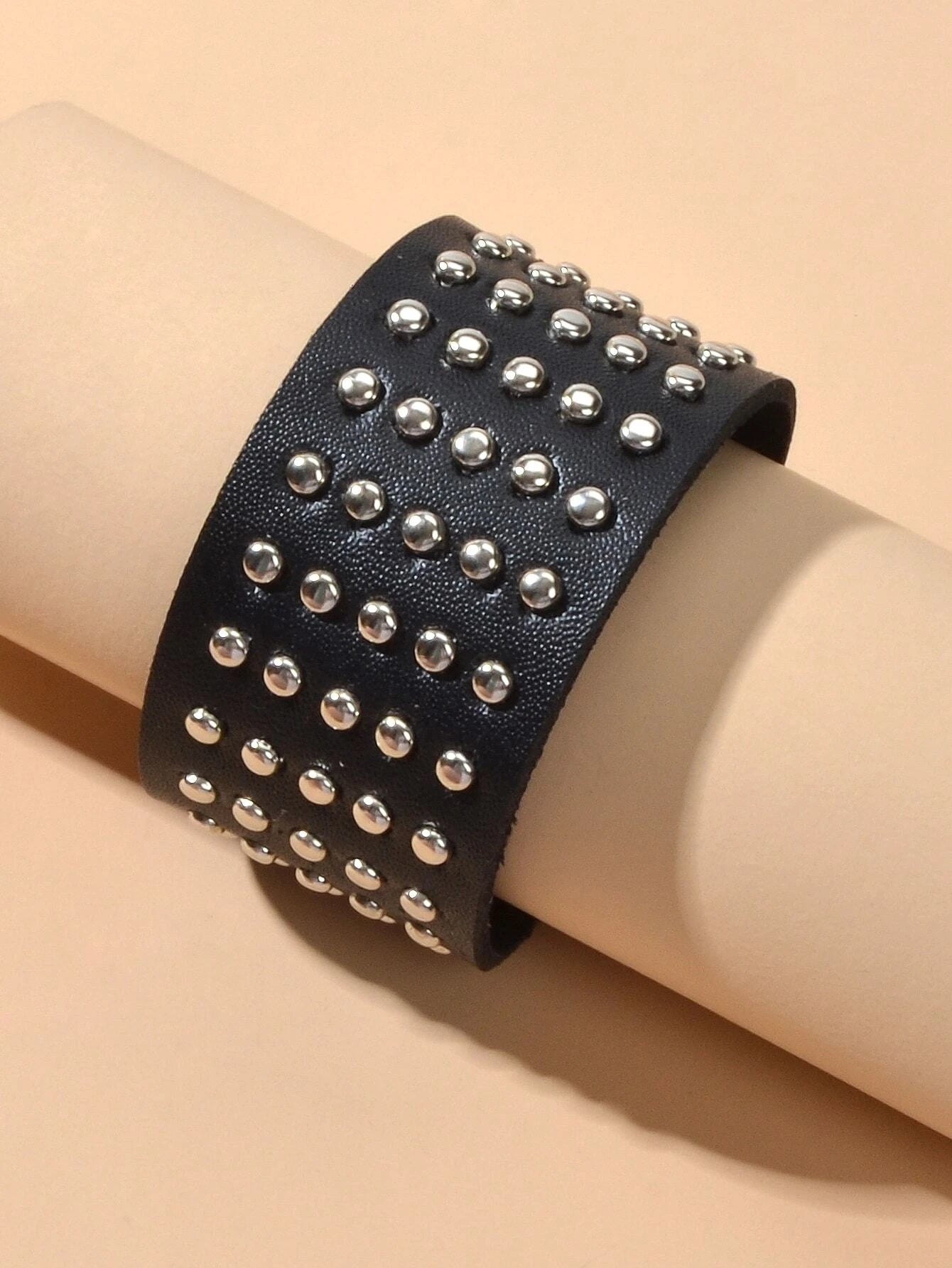 Punk Rock Silver Spike Leather Wide Wrap Bracelet Women Teens Hiphop Jewellery-0