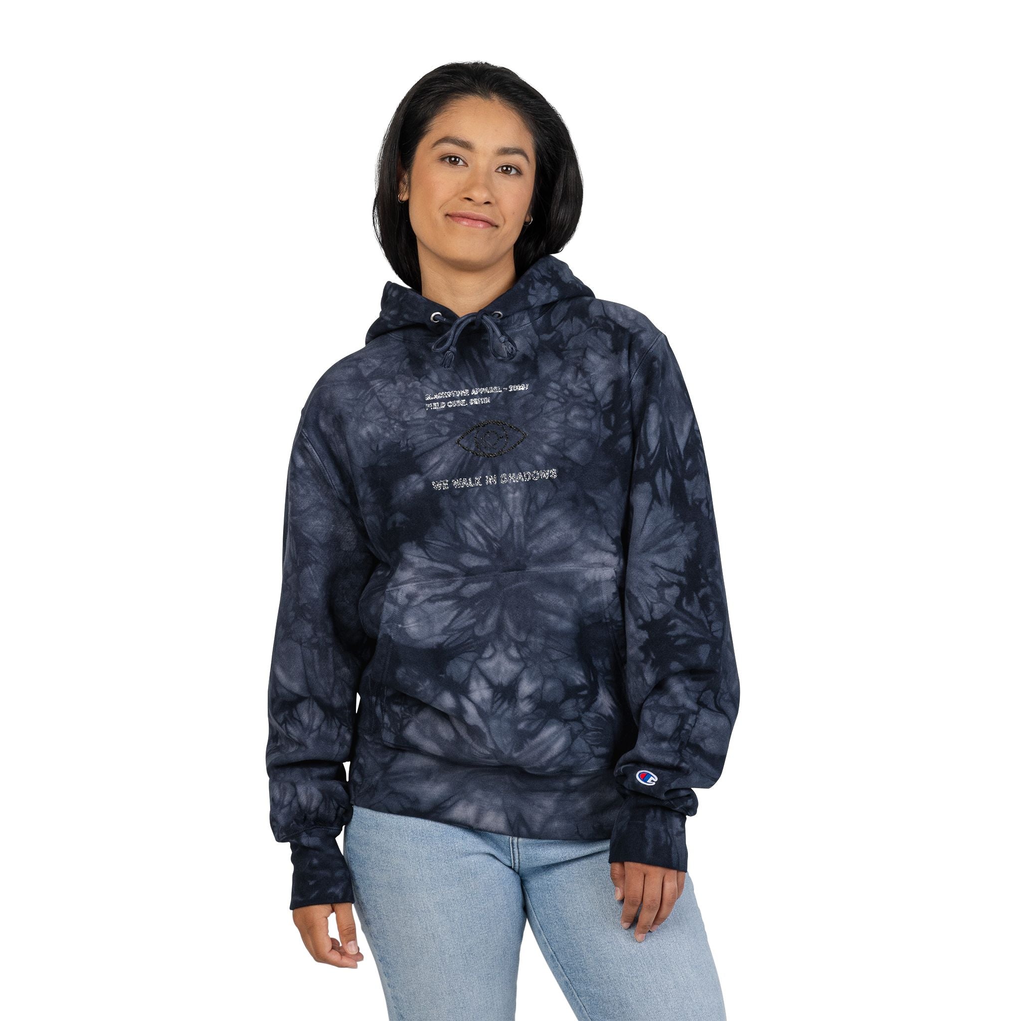 Blackstone x Champion - Tie-Dye Hoodie 'We Walk in Shadows' Embroidered Sweatshirt