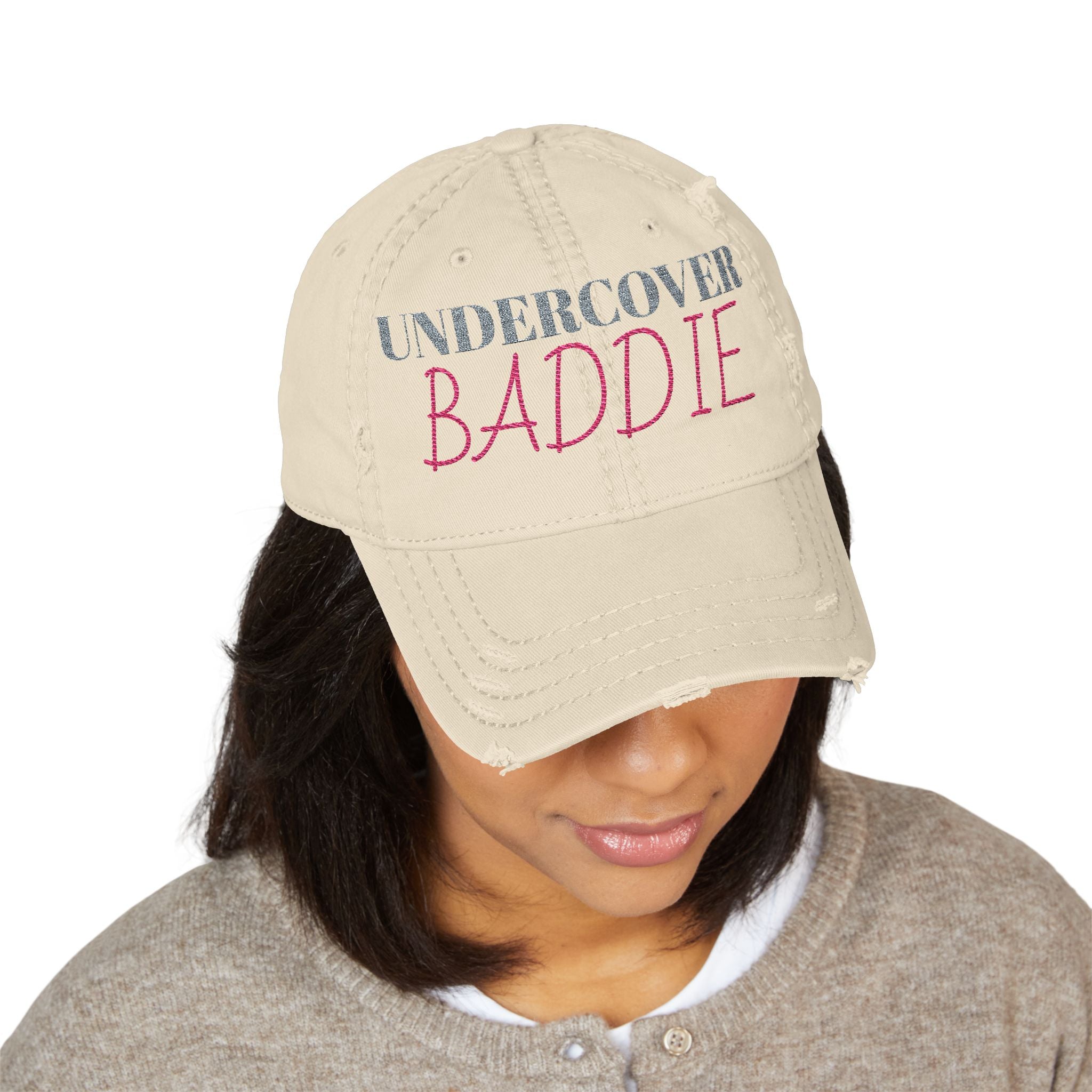 Distressed Dad Hat with 'Undercover Baddie' Embroidery