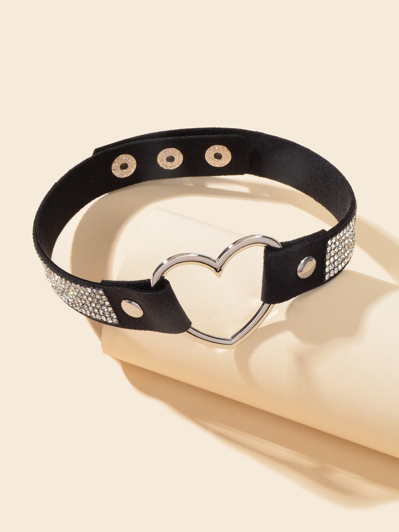 Gothic Heart Choker Necklace - Adjustable Rhinestone Punk Jewelry for Women | Black Leather Alternative Fashion Accessory-1