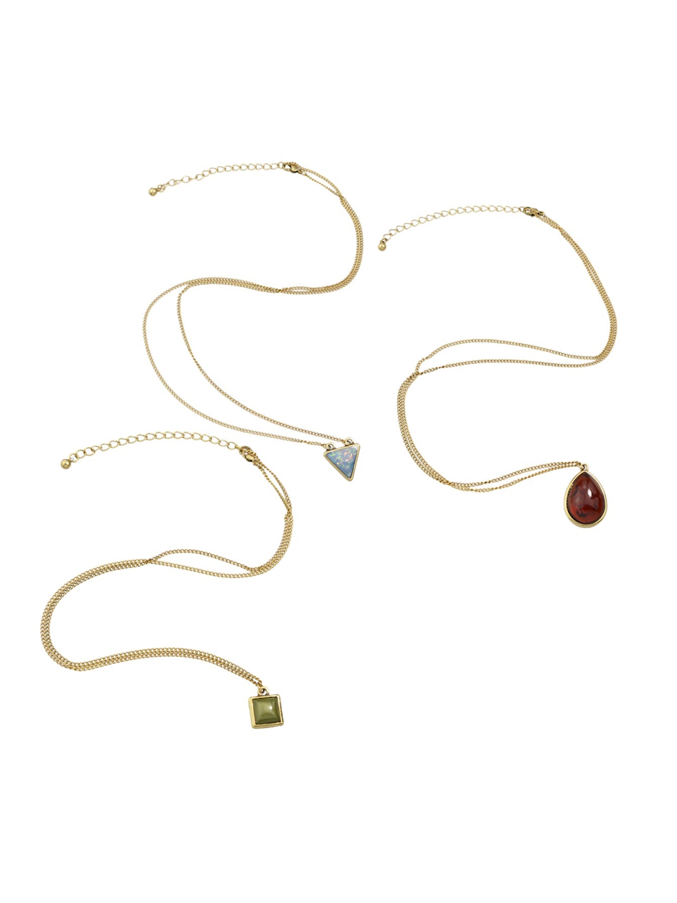 Bohemian Gold Chain Necklace Set - 3pc Resin Charm Collection | Triangle & Water Drop Pendants-2