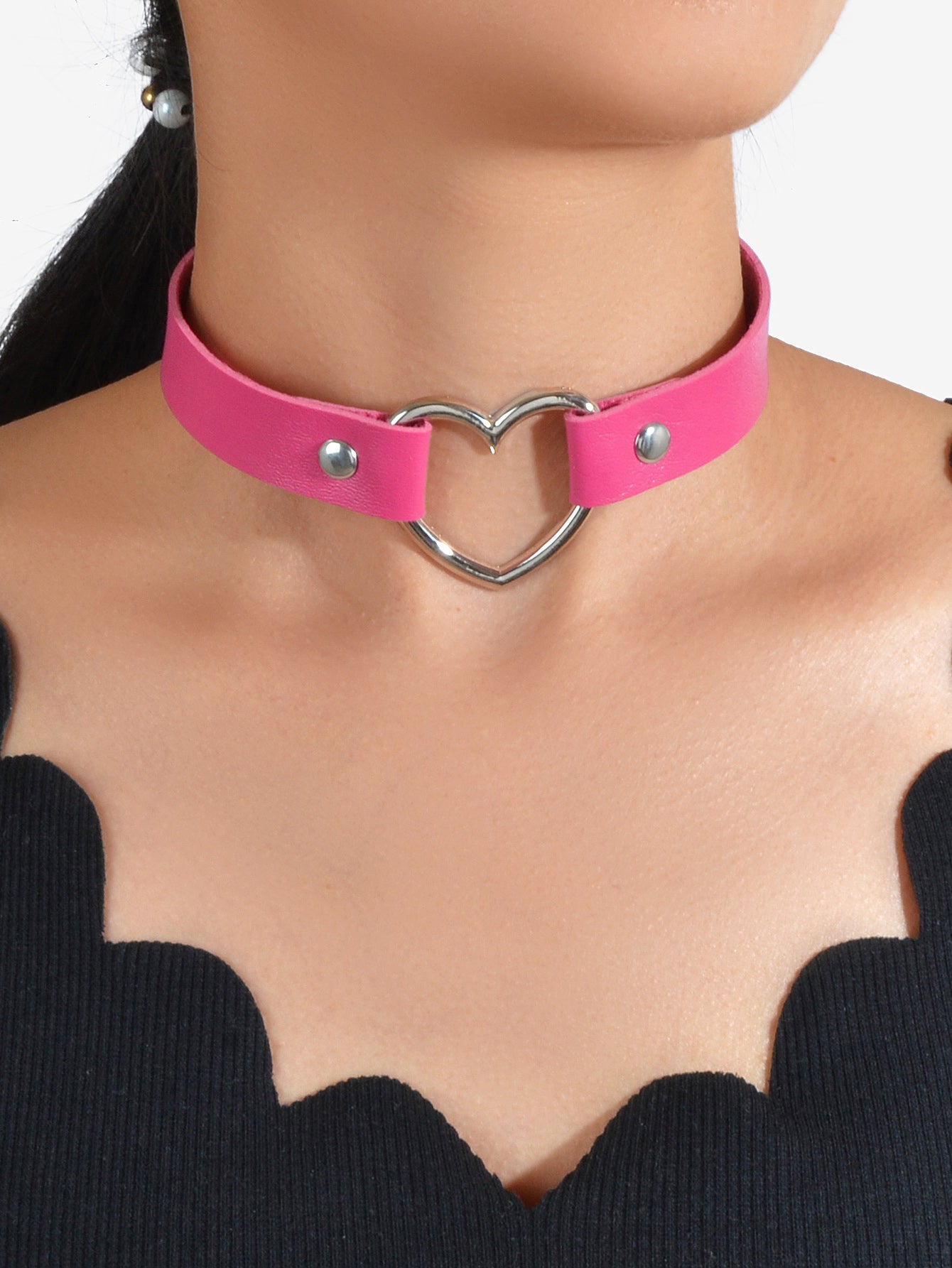 Gothic Heart Choker Necklace - Adjustable Rhinestone Punk Jewelry for Women | Black Leather Alternative Fashion Accessory-6