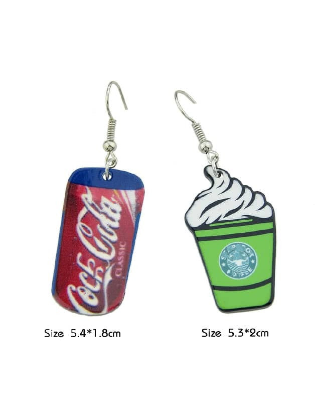 Asymmetric Multi-colored Acrylic Drinks Coffee Dangle Party Statement Earrings-2
