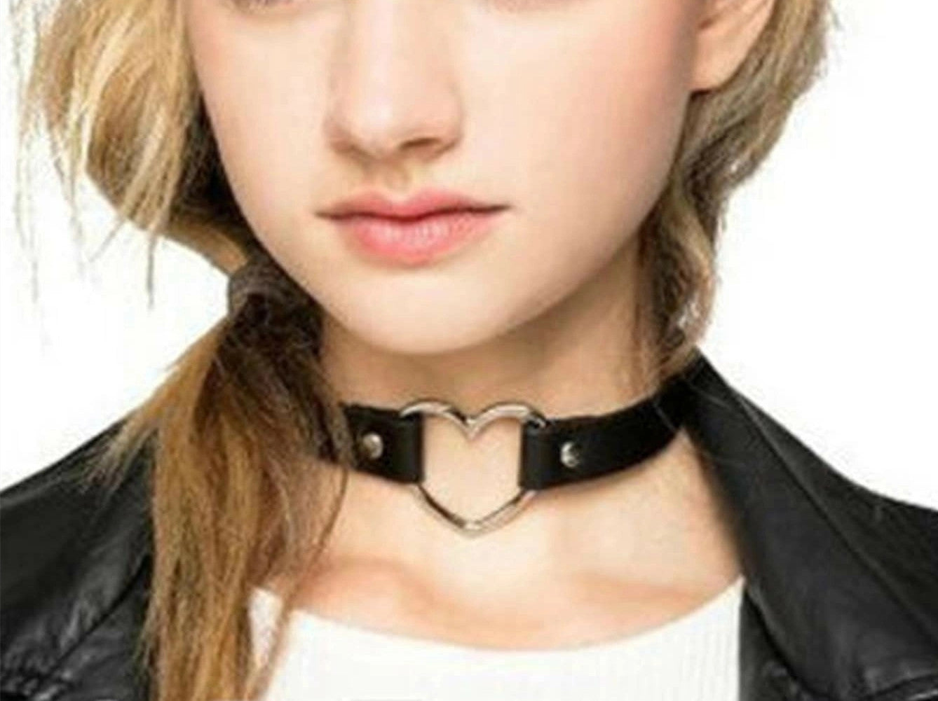 Gothic Heart Choker Necklace - Adjustable Rhinestone Punk Jewelry for Women | Black Leather Alternative Fashion Accessory-5
