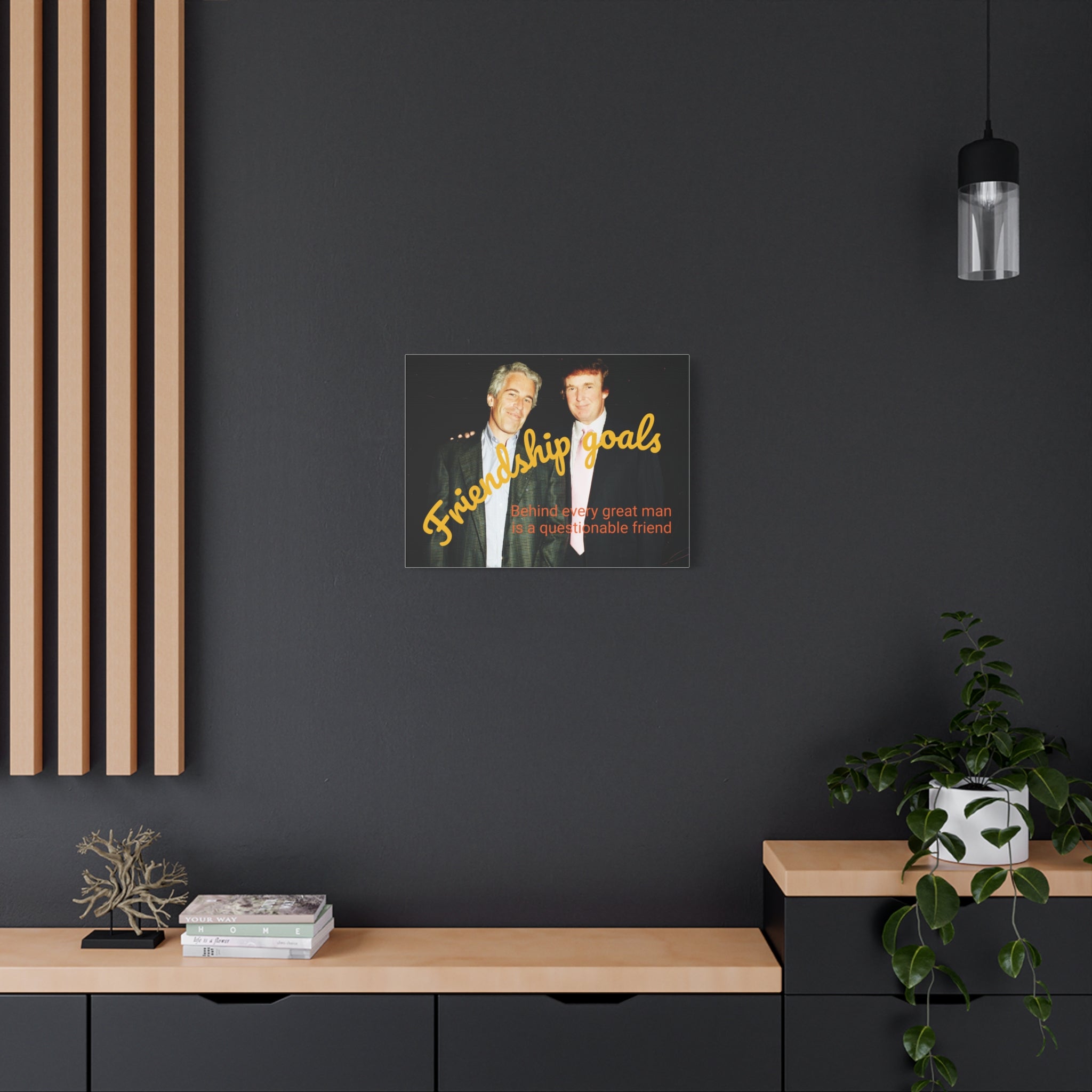 Trump and Epstein, Canvas Wall Art Poster, Matte Stretched 1 25" Print, Novelty Decor, Political Gift, Celebrity Art, Satire Artwork
