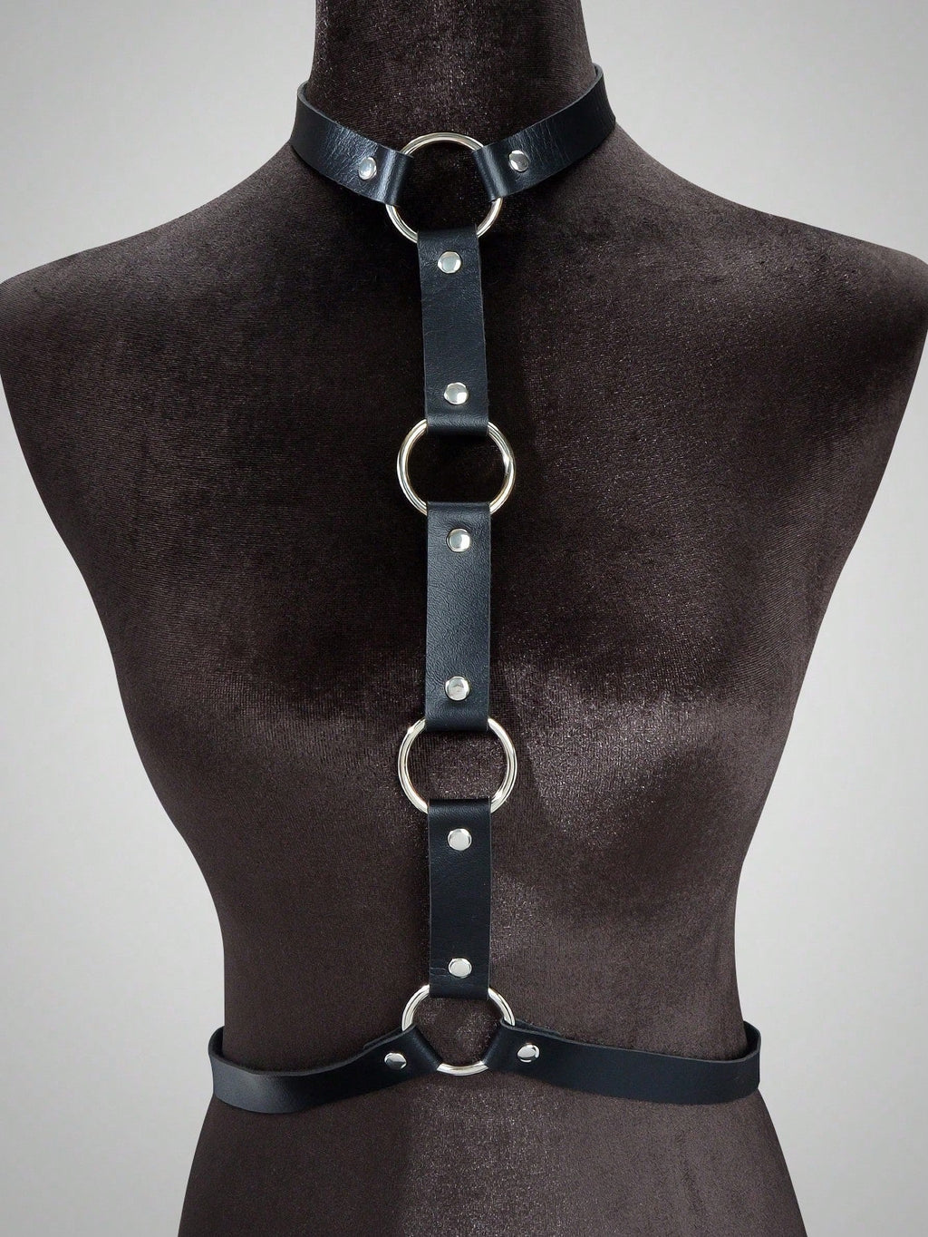 Black Leather Body Harness - Adjustable Punk Waist Chain for Rave & Nightclub | Body Jewelry-3