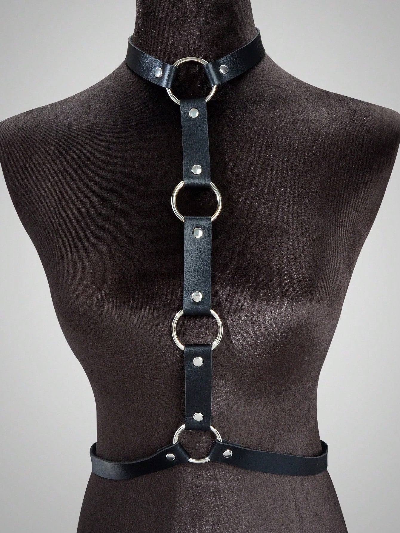 Black Leather Body Harness - Adjustable Punk Waist Chain for Rave & Nightclub | Body Jewelry-3