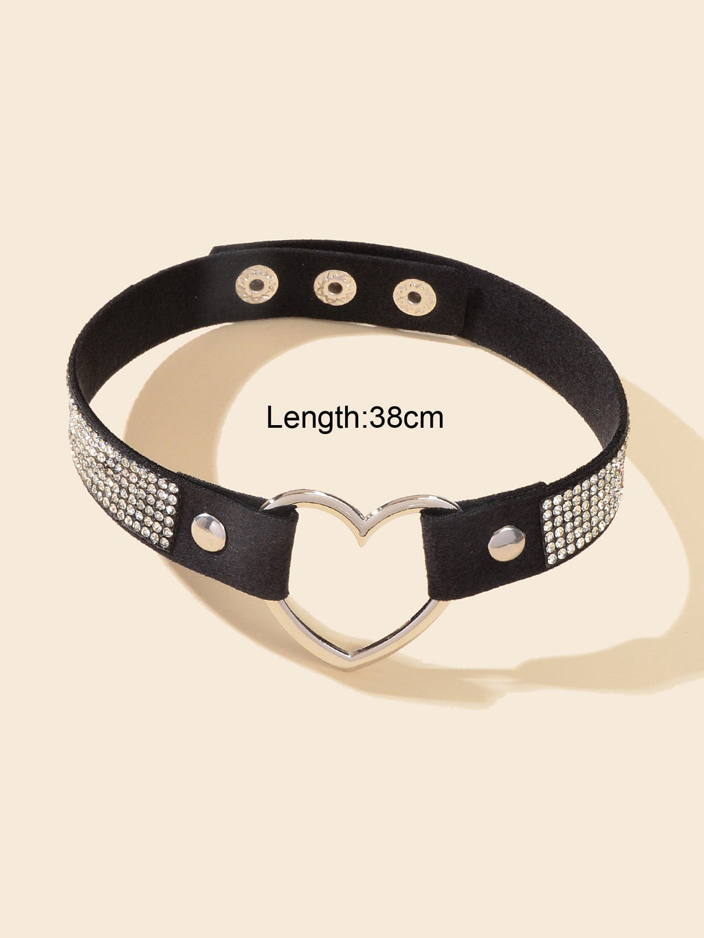 Gothic Heart Choker Necklace - Adjustable Rhinestone Punk Jewelry for Women | Black Leather Alternative Fashion Accessory-2
