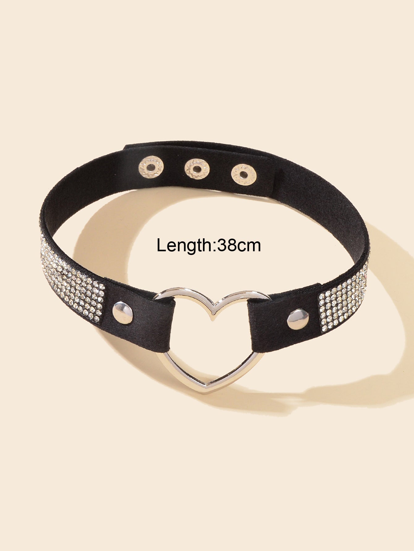 Gothic Heart Choker Necklace - Adjustable Rhinestone Punk Jewelry for Women | Black Leather Alternative Fashion Accessory-2