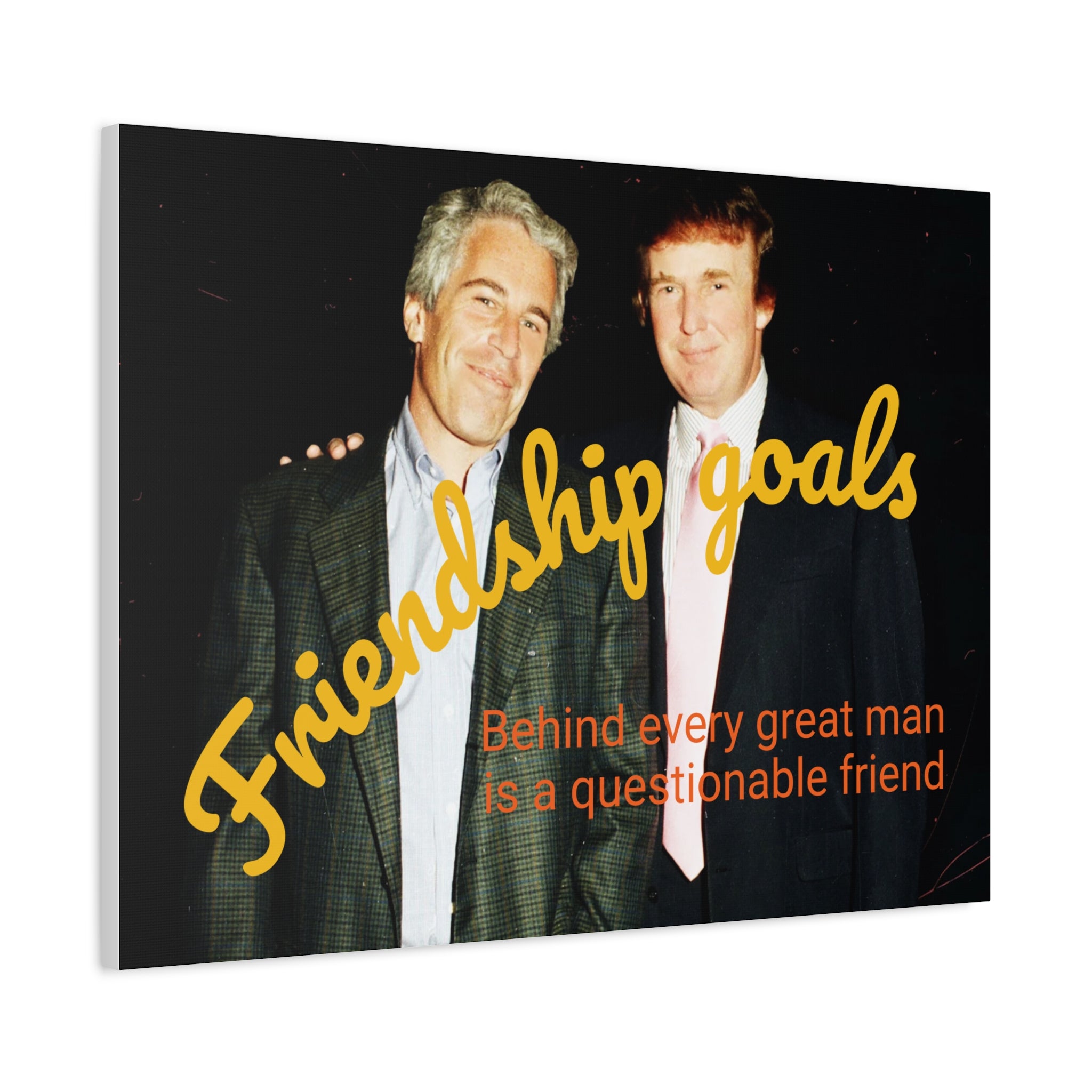 Trump and Epstein, Canvas Wall Art Poster, Matte Stretched 1 25" Print, Novelty Decor, Political Gift, Celebrity Art, Satire Artwork