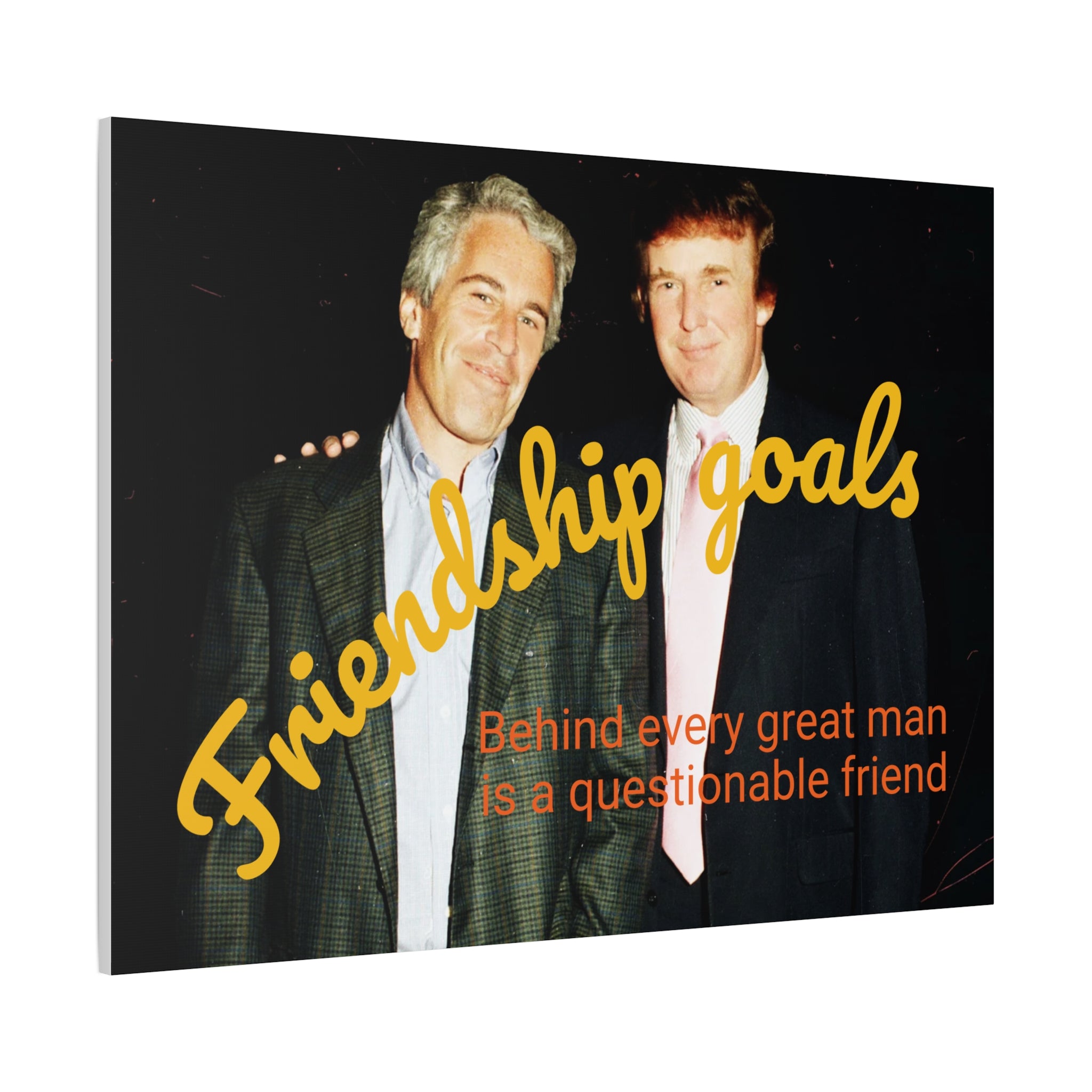 Trump and Epstein, Canvas Wall Art Poster, Matte Stretched 1 25" Print, Novelty Decor, Political Gift, Celebrity Art, Satire Artwork