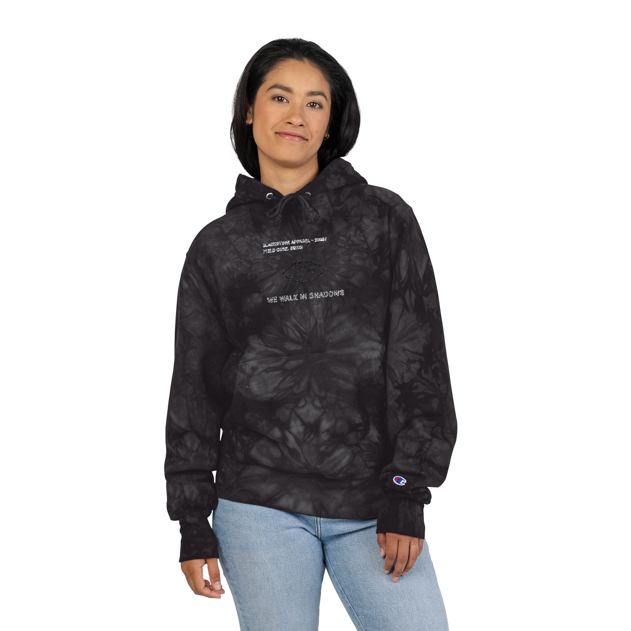 Blackstone x Champion - Tie-Dye Hoodie 'We Walk in Shadows' Embroidered Sweatshirt