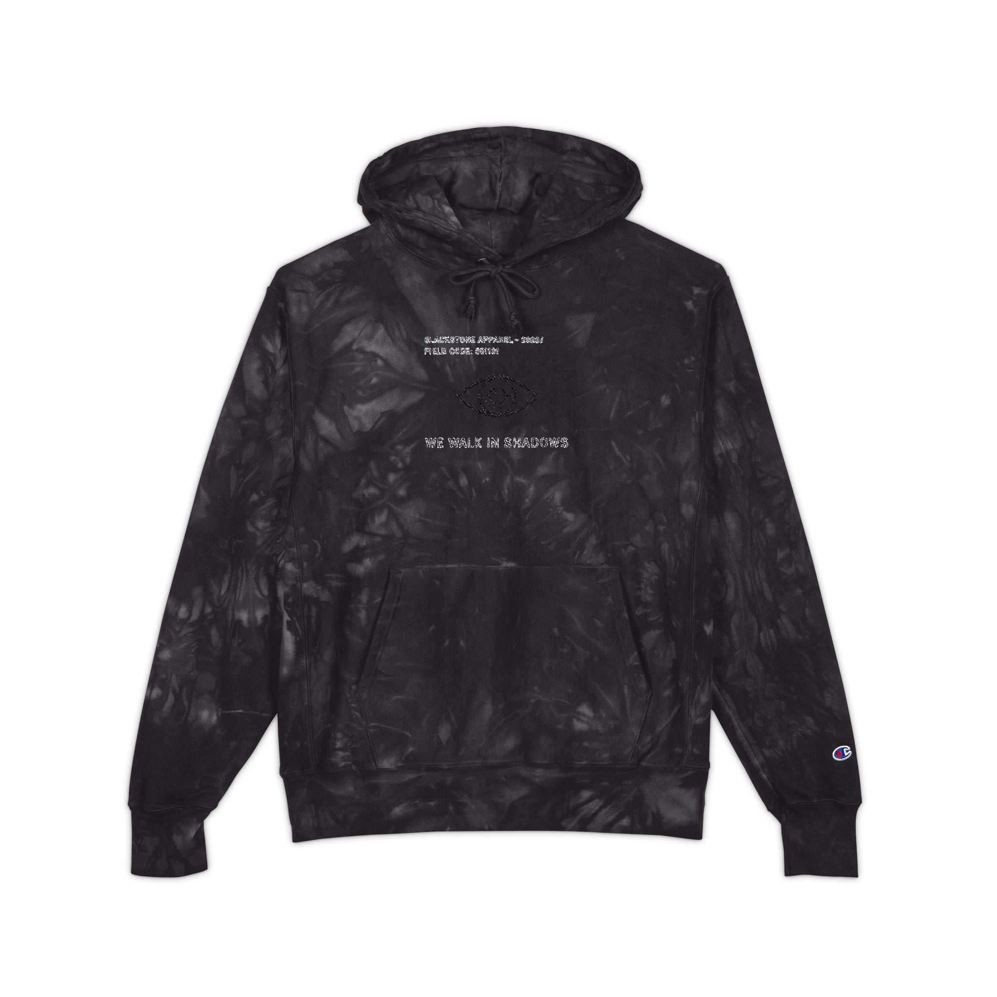 Blackstone x Champion - Tie-Dye Hoodie 'We Walk in Shadows' Embroidered Sweatshirt
