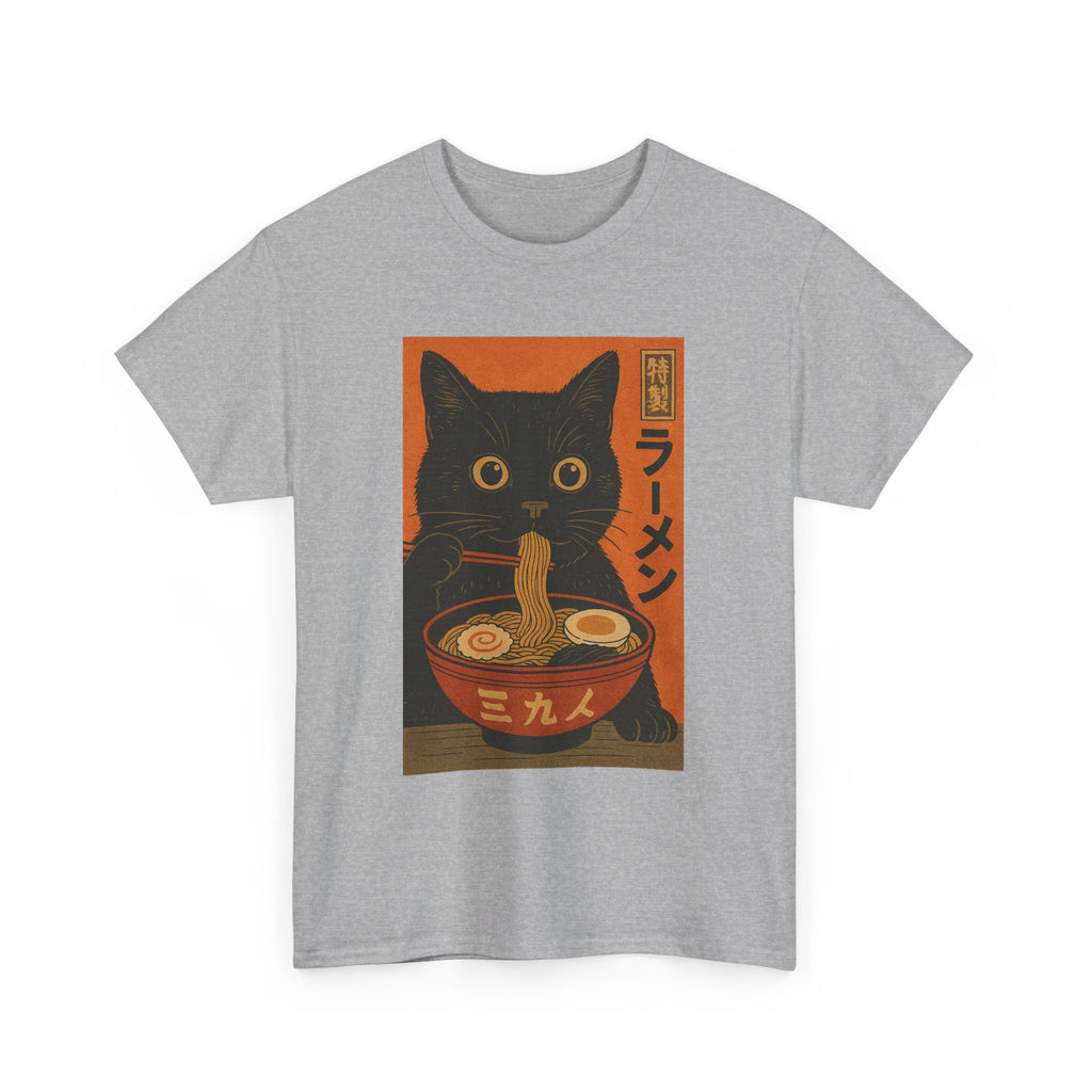Japanese Cat Ramen Tee, Funny Cat Shirt, Unisex Heavy Cotton Tee, Cute Gift for Cat Lovers, Ramen Lover Apparel, Quirky T-Shirt